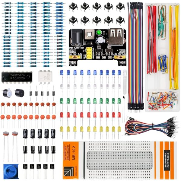 Arduino Basic Starter Kit Include 464 Kinds Components, Breadboard, Power Supply, Jumper Wires, Resistors, LEDs etc, Uno R3, Mega2560, Nano Compatible Replacement Parts Kit...