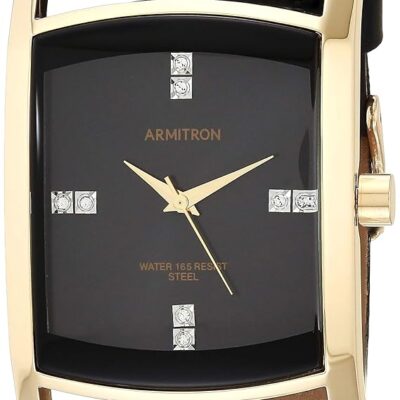 Armitron Men’s Genuine Crystal Accented Leather Strap Watch