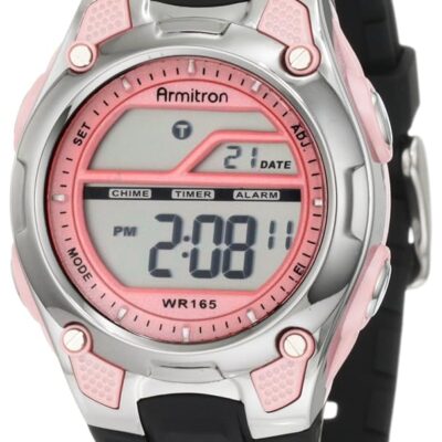 Armitron Sport Women’s 456984PNK Pink Digial Chronograph Watch with Black Textured Resin Strap