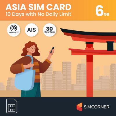 Asia Travel SIM Card (6 GB, 8-Days), 3-in-1 Data SIM Cards for Cell Phones – Standard, Micro, & Nano SIM Card Compatible w/All Unlocked Phones – Hotspot/Tethering Prepaid SIM…