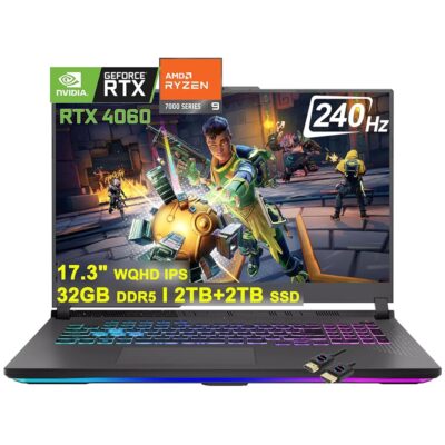 ASUS ROG Strix G17 G713 Gaming Laptop | 17.3″ WQHD IPS 240Hz | AMD 12-Core Ryzen 9 7845HX >i9-12900H | 32GB DDR5 2TB+2TB SSD | GeForce RTX 4060 8GB | USB-C RGB Backlit Win11…