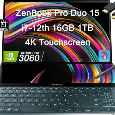 ASUS ZenBook Pro Duo 15 UX582 15.6″ 4K OLED Touchscreen (Intel 14-Core i7-12700H, 16GB DDR5 RAM, 1TB SSD, GeForce RTX 3060 6GB) Business Laptop, ScreenPad Plus, Backlit, IST…