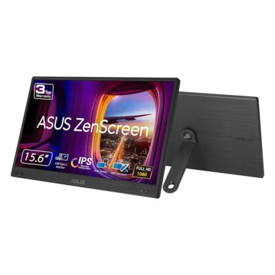 ASUS ZenScreen 16” (15.6 inch viewable) Portable USB Monitor (MB166CR) – Full HD, IPS, USB Type-C, Flicker Free, Blue Light Filter, Anti-glare surface, 360° kickstand,…