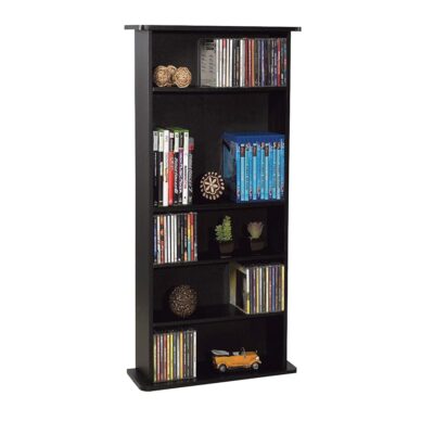 Atlantic Drawbridge Media Storage Cabinet – Organize optical media, up to 240 CD, or 108 DVD, or 132 BD/Video Games, Adjustable Shelves, PN 37935726 in Black