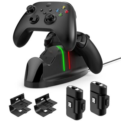 Auarte Controller Charger for Xbox One/Series X|S/Elite Controller, Dual Charging Station Dock with 2x1400mAH(3360mWH) Rechargeable Battery Packs & 4 Covers for Xbox…