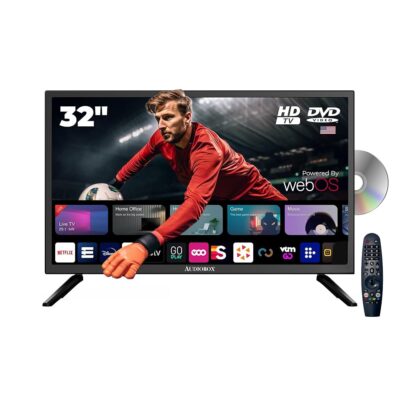 Audiobox 32-Inch Smart TV with Built-in DVD Player, Bluetooth Remote Control, HD LED, 12V AC/DC Compatible – Perfect for RVs, Movies, Gaming, Travel & Home Entertainment, HDMI &…