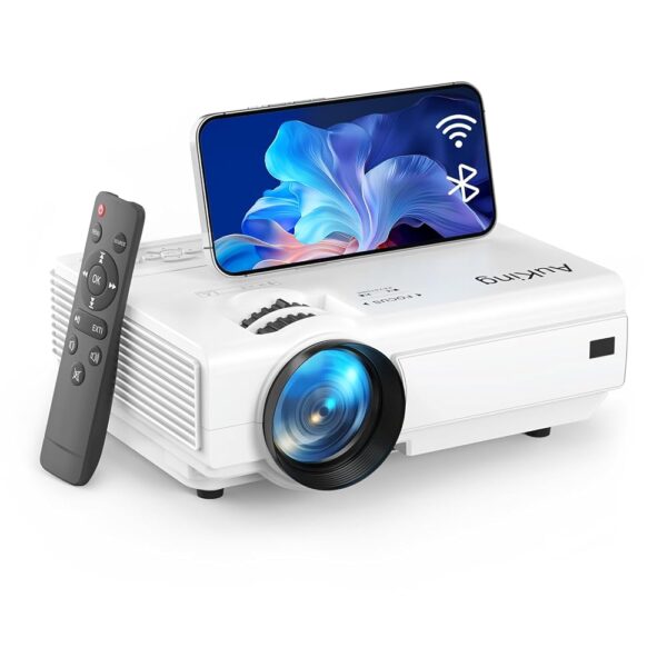 AuKing Projector, 2024 Upgraded Projector with WIFi and Bluetooth, Full-HD 1080P Home Theater Video Projector, Compatible with HDMI/USB/AV/Smartphone/TV Box/Laptop