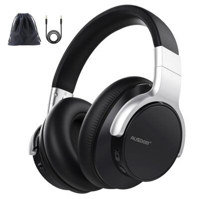 AUSDOM Bluetooth Noise Cancelling Headphones: E7 Wireless Over Ear ANC Headphones with Microphone, 50H Playtime, Hi-Fi Sound, USB C Charge, Comfortable Earpads for Travel Work…