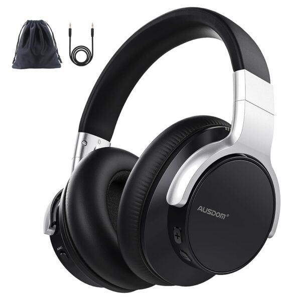 AUSDOM Bluetooth Noise Cancelling Headphones: E7 Wireless Over Ear ANC Headphones with Microphone, 50H Playtime, Hi-Fi Sound, USB C Charge, Comfortable Earpads for Travel Work...