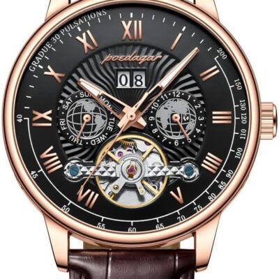 Automatique Mechanical Hollow Watch Luxury Waterproof Date&Week Leather Fashion Men’s Watch Business Male Clock Leisure