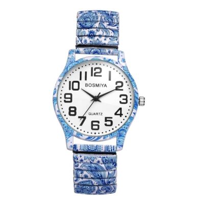 Avaner Elastic Strap Wristwatch, Big Number Analog Quartz Bracelet Watch, Printed Band Bangle Watch for Women