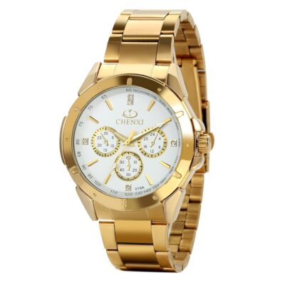 Avaner Men’s Gold Watch Analog Quartz Rhinestone Wrist Watch with Stainless Steel Band for Halloween Costume