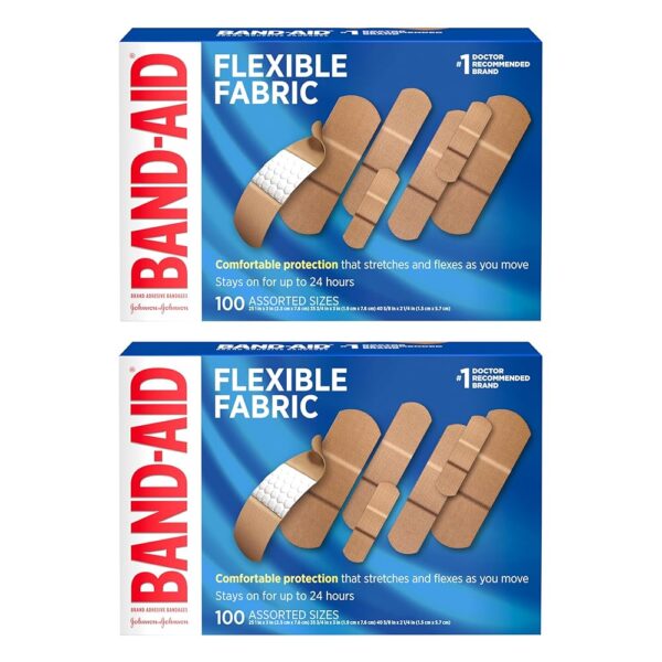 Band-Aid Brand Flexible Fabric Adhesive Bandages for Comfortable Flexible Protection, Twin Pack, 2 x 100 ct