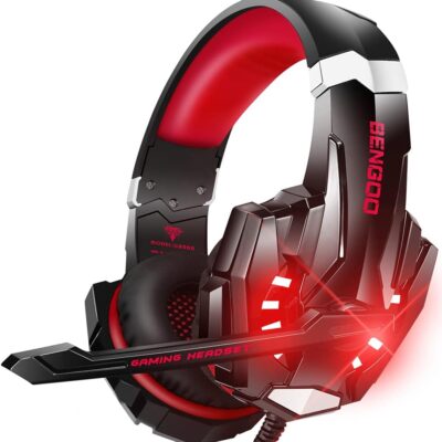 BENGOO Stereo Pro Gaming Headset for PS4, PC, Xbox One Controller, Noise Cancelling Over Ear Headphones with Mic, LED Light, Bass Surround, Soft Memory Earmuffs for Laptop Mac…