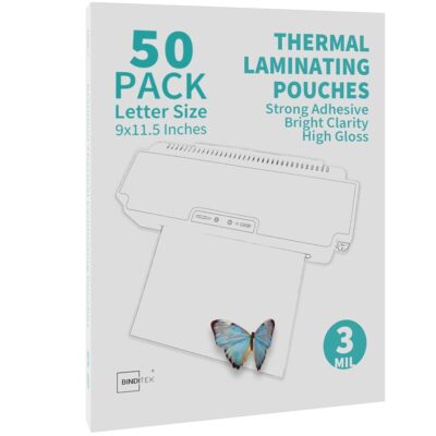 Binditek 50 Pack 3 Mil Thermal Laminating Pouches, 9×11.5 Inches Laminating Sheets, for Letter Size, Ultra Clear, Glossy, Hold 8.5×11 Inches, Heat Seal, School Office Supplies