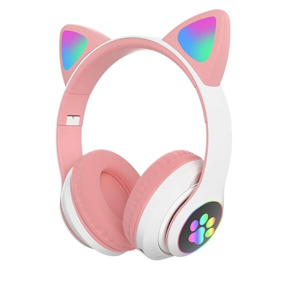 Bluetooth Wireless Headphones for Kids Teens Adults, Over-Ear Bluetooth Headphones with Microphone, Cat Ear Headphones for Girls Women (Pink)