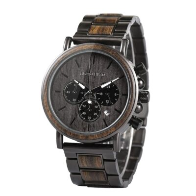 BOBO BIRD Wooden Mens Watches Wood & Stainless Steel Combined Chronograph Military Quartz Casual Wristwatches