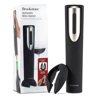 Brookstone Electric Wine Opener & Foil Cutter with Stand, Automatic Wine Bottle Opener, Battery Operated Corkscrew Opener, Kitchen, Wine Gifts for Men