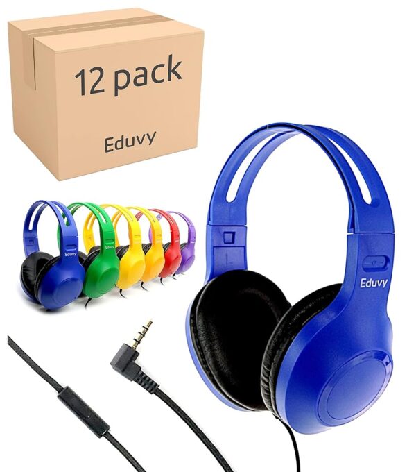 Bulk Headphones for Classroom with Microphone, Heavy-Duty School Pack Wired Headphones for Students. Teacher Must Haves Supplies from Elementary to College (12 Pack Mixed Color)