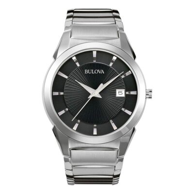 Bulova Men’s 3-Hand Calendar Date Quartz Watch, Patterned Dial, 38mm, Style: 96B149