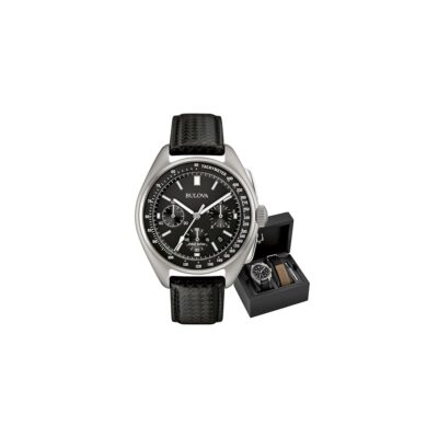 Bulova Men’s Archive Series Lunar Pilot 6-Hand Chronograph High Performance Quartz Stainless Steel and Black Nylon Strap Watch Set, Sapphire Crystal Style: 96B251