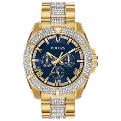 Bulova Men’s Crystals Phantom Gold Tone Stainless Steel 6-Hand Multi-Function Quartz Watch Style: 98C128