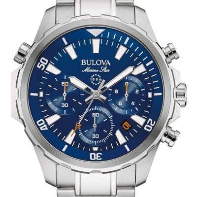 Bulova Men’s Marine Star Series B Stainless Steel 6-Hand Chronograph Quartz Watch, Blue Dial Style: 96B256