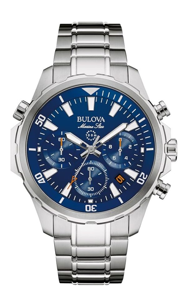 Bulova Men's Marine Star Series B Stainless Steel 6-Hand Chronograph Quartz Watch, Blue Dial Style: 96B256