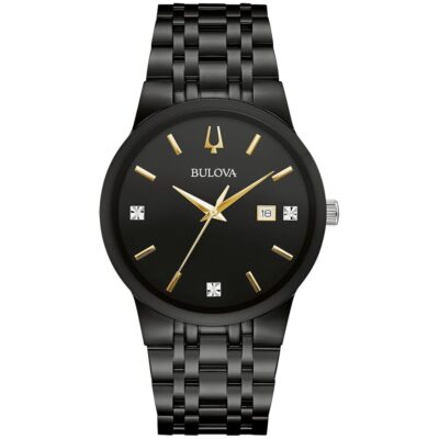 Bulova Men’s Modern Gold Tone Stainless Steel 3-Hand Calendar Date Quartz Watch, Diamond Dial