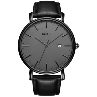 BUREI Men Wrist Watches Fashion Minimalist Analog Leather Quartz Waterproof Watches for Men