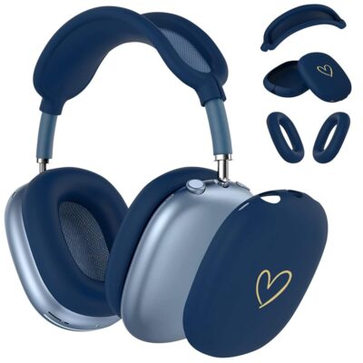 Case Cover for AirPods Max,Anti-Scratch Soft Silicone with Gold Heart Pattern Ear Cups Case Cover/Ear Pad Cover/Headband Cover for Apple Airpod Max Headphones (Midnight Blue)