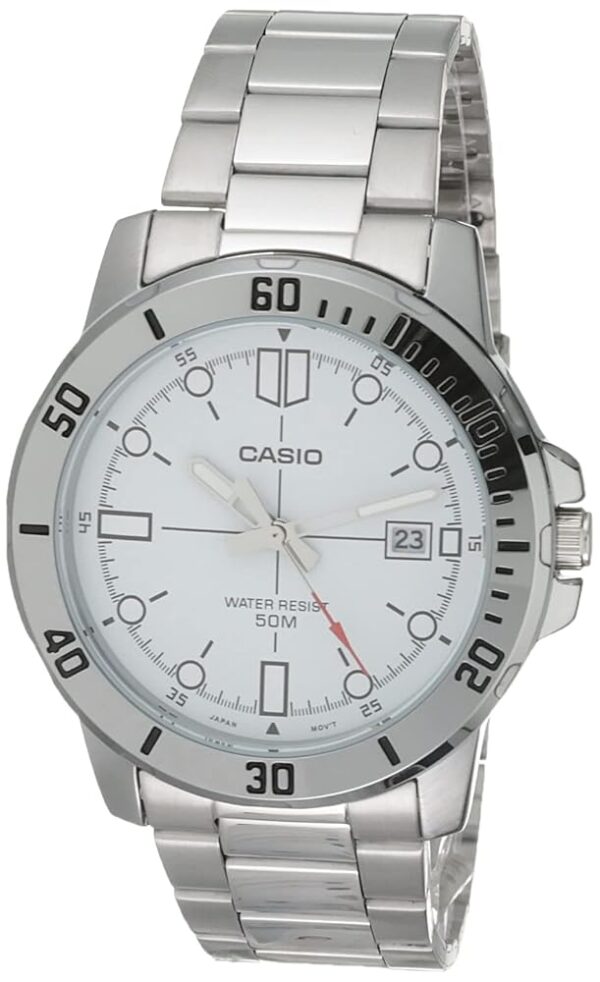 Casio Classic Silver-Tone Stainless Steel Band Date Indicator Watch (Model: MTP-VD01D-7EV)