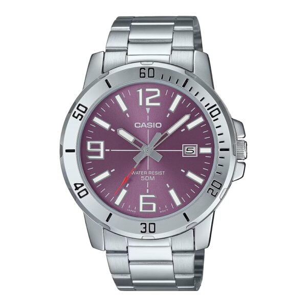 Casio Gents Watch Purple Dial Silver Band, Purple