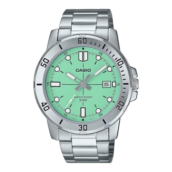 Casio Gents Watch Teal Dial Silver Band, Teal, Sport