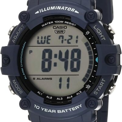 Casio Illuminator AE1500WH Series | 10-Year Battery | LED Backlight | 5-Alarms | 1/100 Sec Stopwatch | Men’s Digital Watch