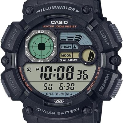 Casio Illuminator LED Light 10-Year Battery Dual-Time Moon Phase Fishing Level Watch WS-1500H-1AV