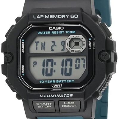 Casio LED Illuminator 10-Year Battery Men’s Digital Sports Watch Lap Memory 60 100 M Water Resistant Model: WS-1400H-3AV, Black (WS1400H-3AV)