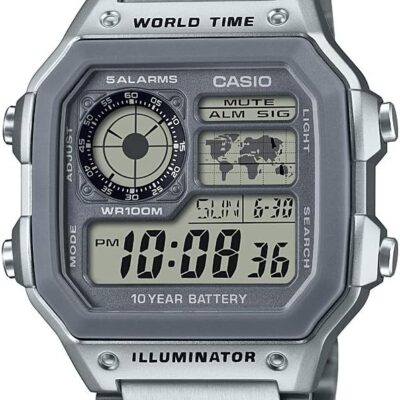 Casio Men’s 10 Year Battery Quartz Watch with Stainless Steel Strap, Silver, 24.1 (Model: AE-1200WHD-7AVCF)