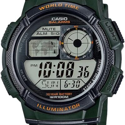 Casio Men’s AE1000W-3AV 10-Year Battery Analog-Digital Display Quartz Green Watch