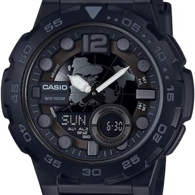 Casio Men’s AEQ-100W-1BVCF Classic Analog-Digital Display Quartz Black Watch