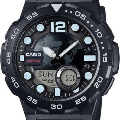 Casio Men’s AEQ100W-1AV 3D Dial Analog-Digital Display Quartz Black Watch