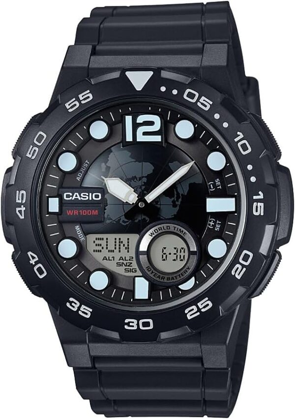 Casio Men's AEQ100W-1AV 3D Dial Analog-Digital Display Quartz Black Watch