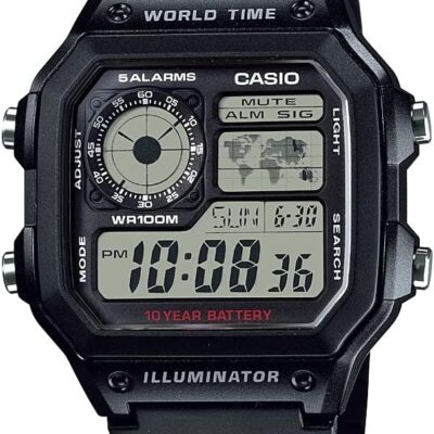 Casio Men’s Classic Japanese-Quartz Watch with Resin Strap, Black, 21 (Model: AE1200WH-1A)