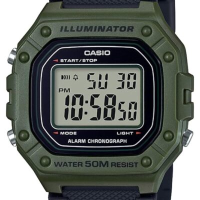 Casio Men’s ‘Classic’ Quartz Stainless Steel and Resin Watch, Color:Black (Model: W-218H-3AVCF), Black/Green