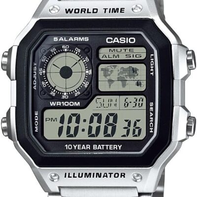 Casio Men’s Classic Stainless Steel Japanese-Quartz Stainless-Steel Strap, Silver, 21 Casual Watch (Model: AE1200WHD-1A)