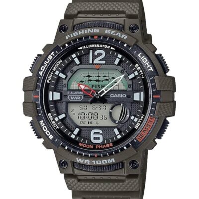 Casio Men’s Fisher Timer Quartz Watch with Resin Strap, Green, 24.1 (Model: WSC-1250H-3AVCF)