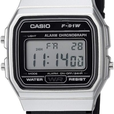 Casio Men’s ‘Vintage’ Quartz Metal and Resin Casual Watch, Color:Black (Model: F-91WM-7ACF)