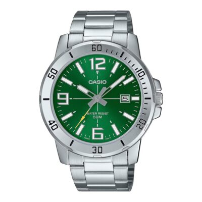 Casio MTP-VD01D-3BV Men’s Enticer Stainless Steel Green Dial Casual Analog Sporty Watch