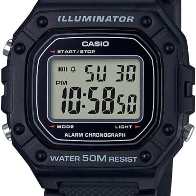 Casio W218H Series | Men’s Digital Watch | Black/Gray | 50M WR | 1/100 Second Stopwatch | 100 SEC Chronograph | LED Backlight | Countdown Timer | Daily Alarm | Hourly Time…