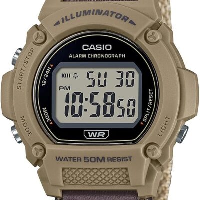 Casio W219HB Series | Men’s Watch | Tan/Brown | 50M WR | LED Backlight Illuminator | 100 SEC Chronograph | Daily Alarm | Hourly Time Signal | Auto Calendar | Cloth Band | 7 Year…